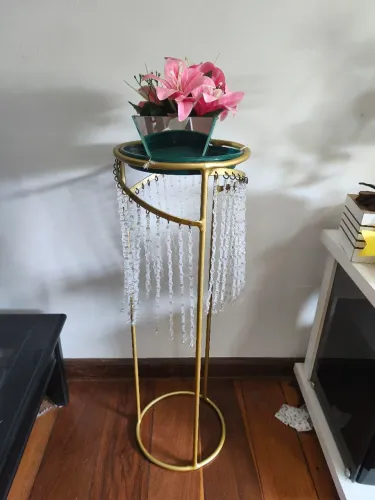 Par de Coluna Decorativa Luxo Dourada com Pedrarias - Casamento e Eventos