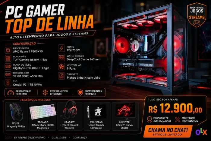 PC GAMER | RYZEN 7 9800X3D + RTX 4060TI + 32GB DDR5 + PERIFÉRICOS