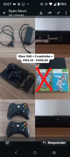 Xbox 360 original bloqueado+2controle+FIFA 19