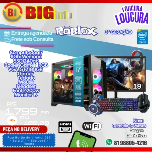 Computador Completo I7 3.4ghz 8gb Ssd 240gb VGA 1 GB Monitor 19 - NOVO Em ate 10x Fixas