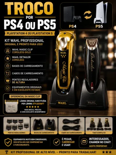 Troco Kit Wahl Magic Clip Gold + Detailer por PS4 ou PS5