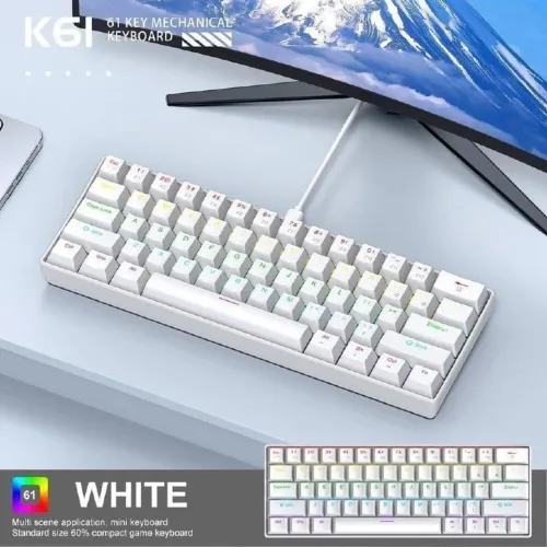 Teclado mecânico apayado k61 branco com led