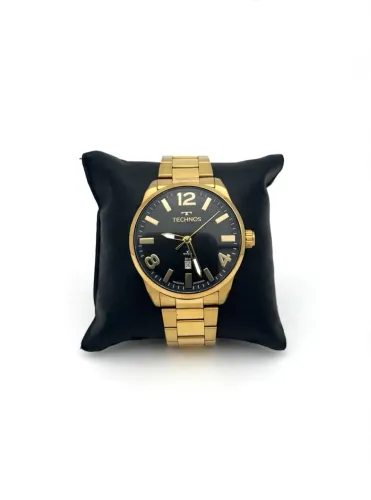Relógio Technos Gold Original Dourado - Mostrador Preto - Com Caixa e Nota - 50M
