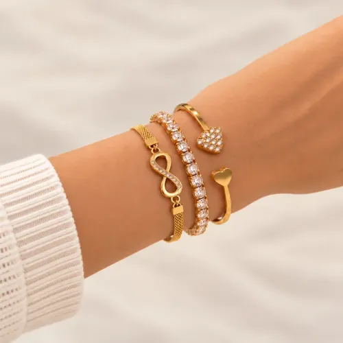 Kit Amor Infinito - 2 Pulseiras + 1 Bracelete - Banhado