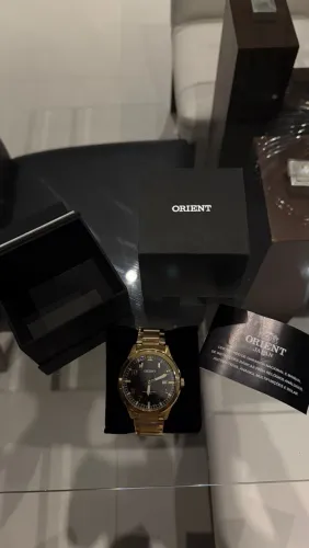Relógio Masculino Orient Dourado Original - Mostrador Preto com Calendário
