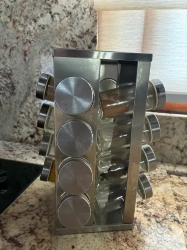 Porta Condimentos/ Temperos Giratórios Inox- 16 Potes de vidros