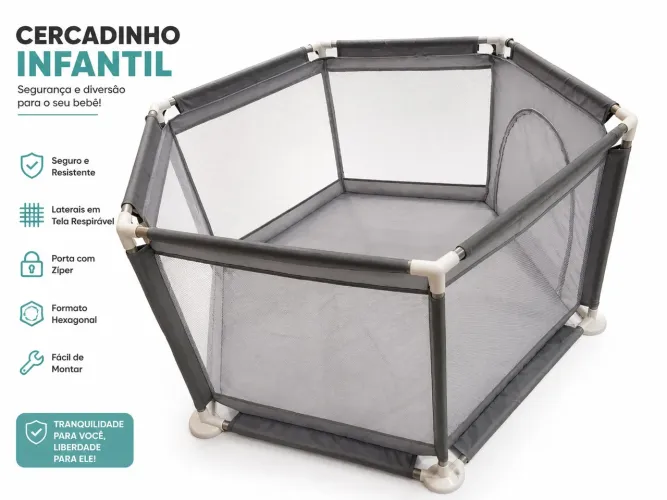 Cercadinho hexagonal infantil - 128cm x 1,11 m x 66 cm