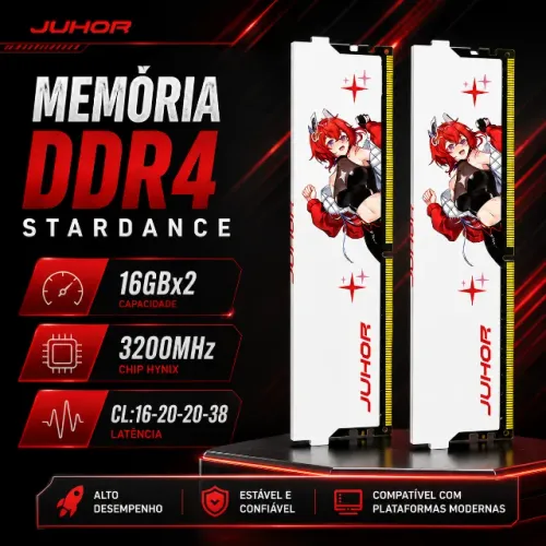 Memória RAM DDR4 32GB (2x16GB) JUHOR 3200MHz CL16 - PC gamer Novas e Lacradas Sem RGB