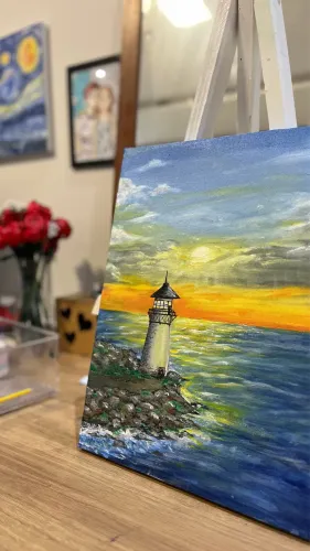QUADRO FAROL POR DO SOL (Pintura feita a mão)