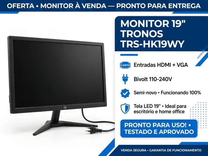 Monitor LED 19" Tronos TRS-HK19WY - HDMI + VGA - Seminovo Impecável