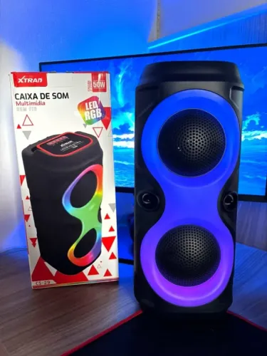 Caixa de Som Bluetooth 50W Portátil com LED RGB e Rádio FM
