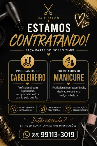 Vaga cabelereiro e manicure