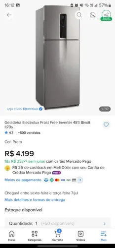 Geladeira Electrolux Frost Free Inverter 481L Bivolt
