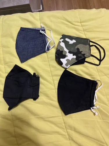 Kit 4 Máscaras de Tecido Reutilizáveis - Preta, Jeans, Camuflada