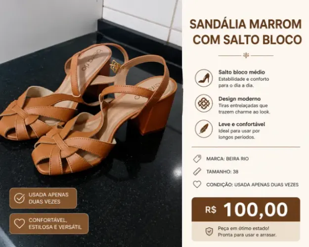 Sandália marrom com salto em bloco