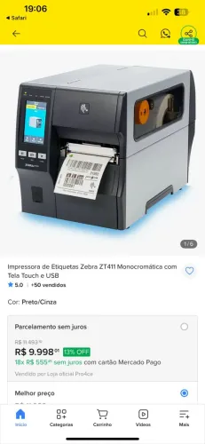 Impressora de etiquetas Zebra Nova