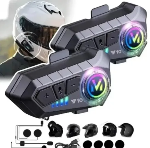 Telefone para Capacete NOVA Y10 com Luz Ambiental, Bluetooth 5.3, Resistente à Água IPX6