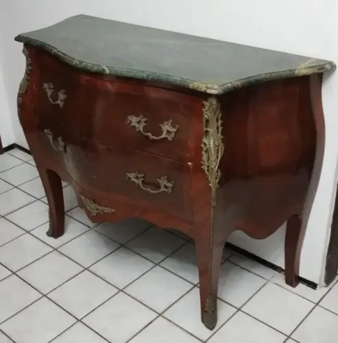 Comoda Bombê 2 gavetas tampo mármore verde  