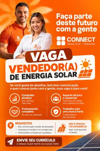 Oportunidade vaga vendedor Energia solar