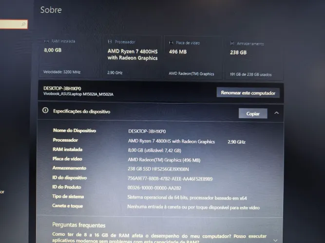 Notebook Asusvivobook 15 - ryzen 7