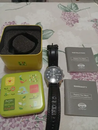 Relógio Fossil Cronógrafo Original - Couro - Completo com Caixa