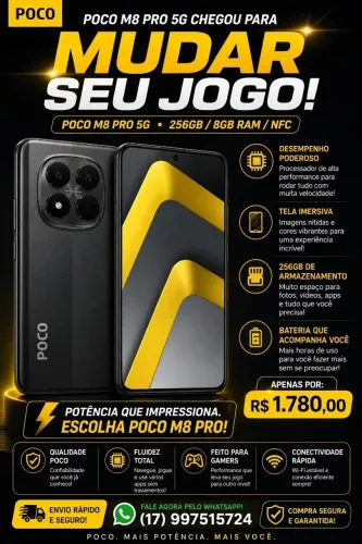 POCO M8 Pro 5G 256GB 8GB RAM NFC - Novo Lacrado na Caixa - 5G Gamer