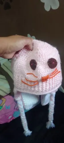 Touca de crochê infantil - Gatinho