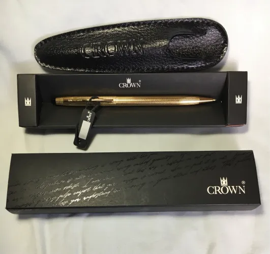 CANETA CROWN LUXO NOVÍSSIMA CASE COURO DOURADA LINDA