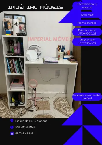Mesa de Escritório com Estante - 100% MDF - Pronta Entrega