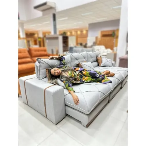 Sofá Retrátil Reclinável Malibu 2.90m Linho Cinza 1008 - D33