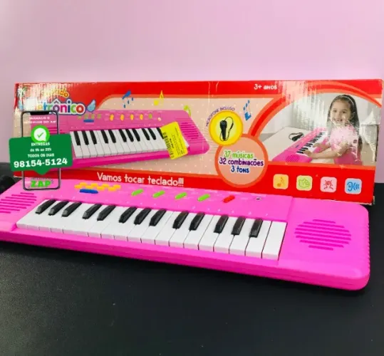 Teclado infantil musical 37 teclas Rosa com microfone - faço entrega