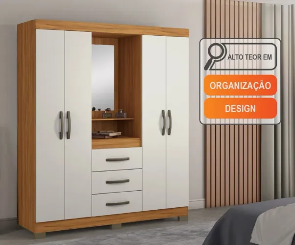 Guarda-Roupa Moderno com Espelho e Design Funcional