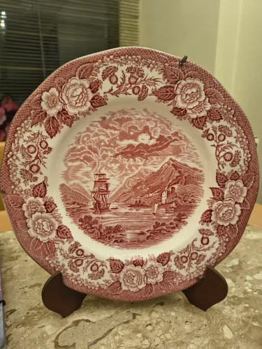 Prato Louça Inglesa Decorativo Vintage Rosa Toile de Jouy
