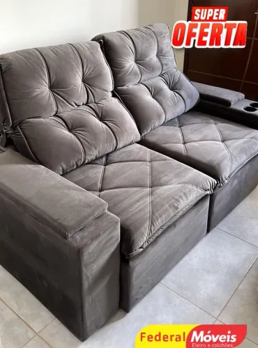 Sofá Retrátil c/ Portas Copos Embutidos Veludo - Mega Promoção!