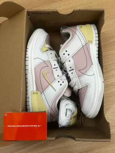 tênis nike dunk low rosa e amarelo