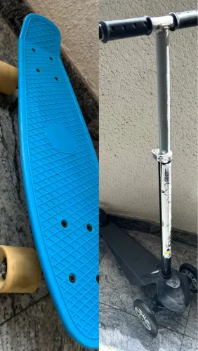 Skate Júnior Plástic Blue + Patinete Bandeirante 3 rodas - estrutura tubular de aço 