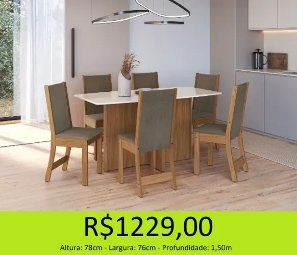 mesa de madeira com 6 cadeiras frete fixo 