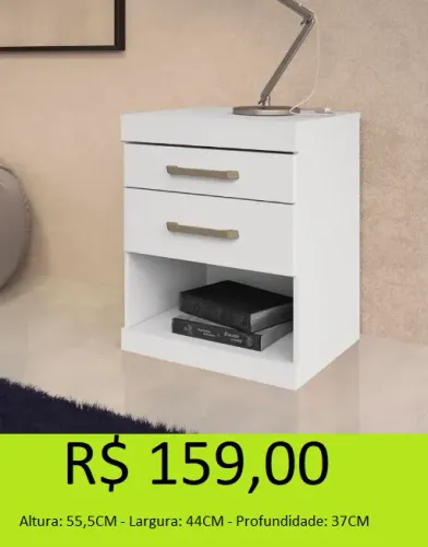 Mesa de cabeceira reforçada duas gavetas