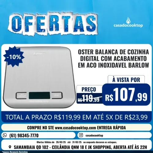 OSTER BALANCA DE COZINHA DIGITAL COM ACABAMENTO EM ACO INOXIDAVEL BARLOW
