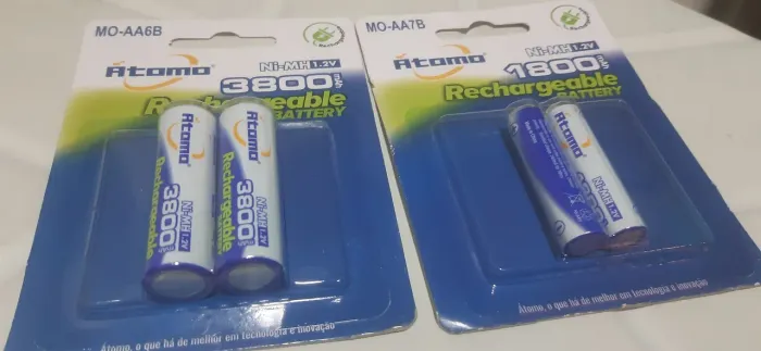 pilhas recarregáveis átomo AA ou AAA preço por par