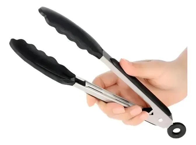 Pegador Culinário 25cm Silicone Inox Com Trava Antiderrapante Ideal Para Fritura Grelha