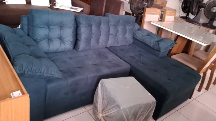 Sofá com chaise cinza grafite frete grátis