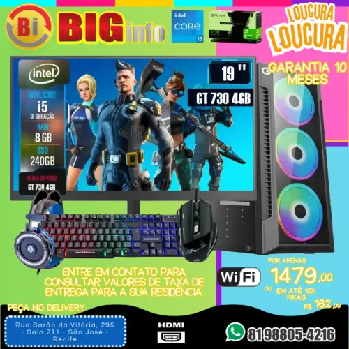 Computador Intel I5, 8gb Ram, Ssd 240gb, Vídeo GF 730 4gb Teclado Mouse em ate 10x