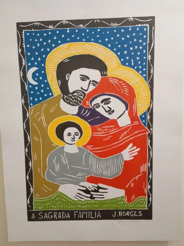 Quadro Sagrada Família - Arte em Xilogravura