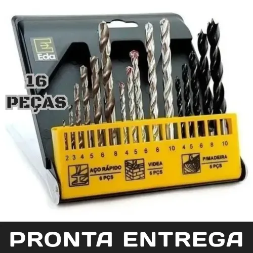 KIT BROCAS EDA 16 PECAS - PAREDE, METAL E MADEIRA 