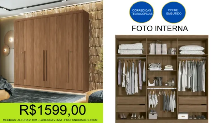 roupeiro - buriti - 6 portas - compre e retire hoje mesmo