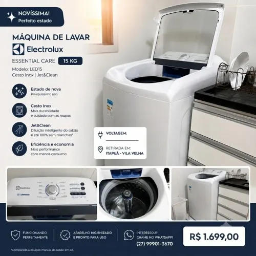 Máquina de Lavar Electrolux Essential Care 15kg - preço imperdível