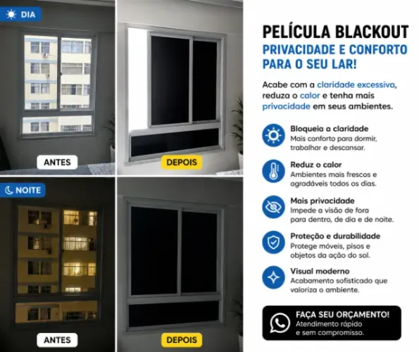 Película blackout para janela. Chega de excesso de claridade, escuridão total