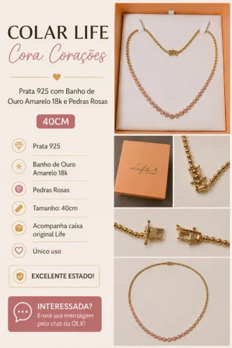 Colar Life Vivara Coração 40cm - Prata 925 com Banho de Ouro 18k