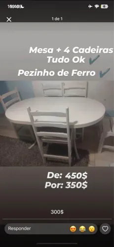 Mesa de Madeira com 4 cadeiras pezinho de ferro